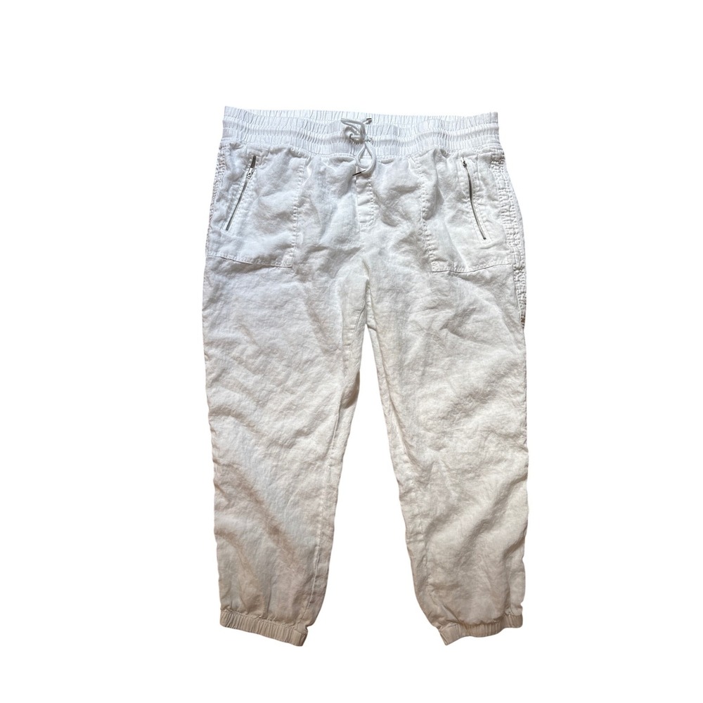 Athleta Cabo Linen Jogger Women White Casual Drawstring Pants SIZE 22